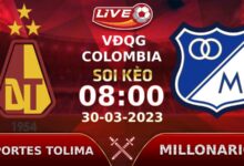 Lịch thi đấu, link xem Deportes Tolima vs Millonarios  vào lúc 08h00 ngày 30/03